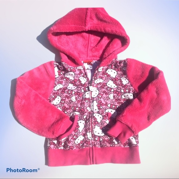 Hello Kitty Girls Fuzzy Pink Zip Hoodie Sweatshirt - Picture 12 of 12